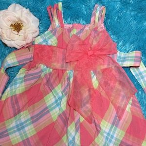 Bonnie Jean  Coral lime Plaid Pattern Dress size2T